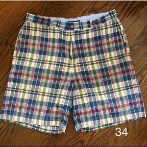 J.CREW Mens Madras Plaid Patchwork Flat Front Shorts Size 34